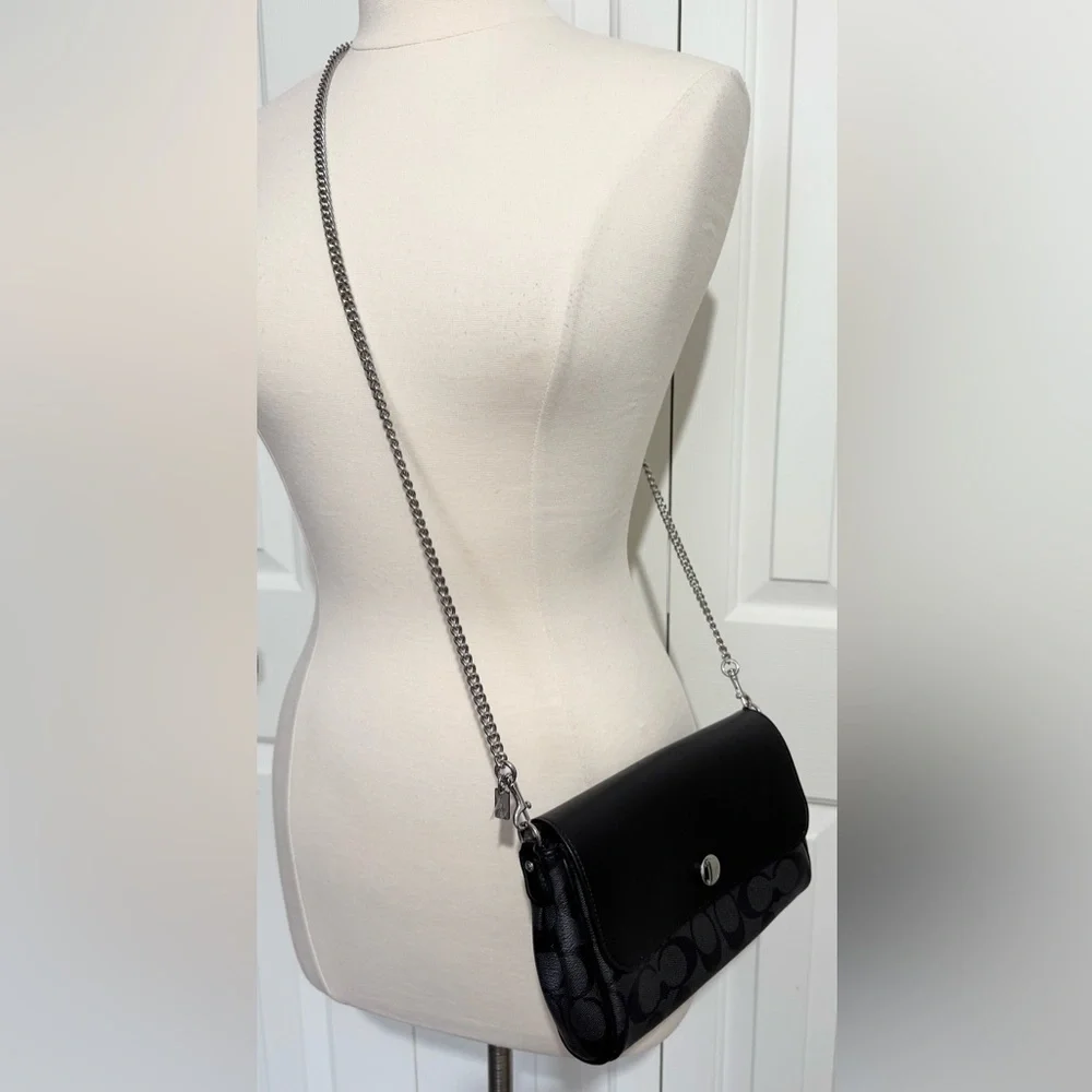 Coach Signature Reversible Crossbody Bag Black Grey Ivory Silver Hardware EUC